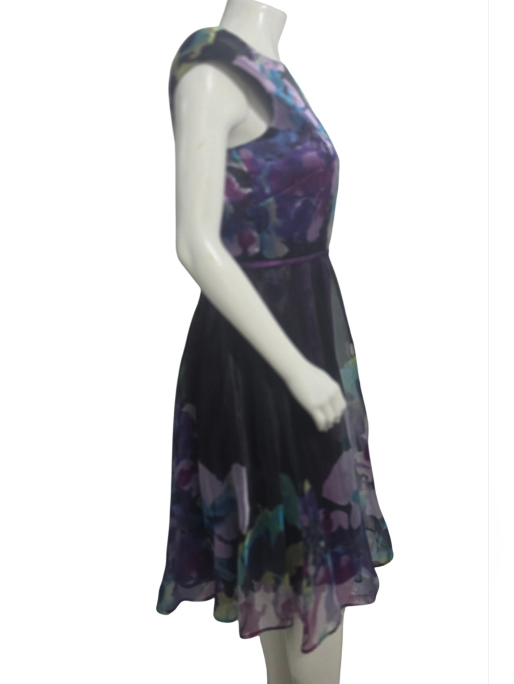 Tahari ASL Sleeveless Purple Floral Fit-and-Flare Dress Size 8 NWT - Picture 5 of 15